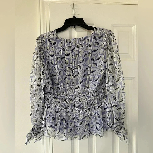 NWT Rebecca Taylor Deco Floral Print Silk Blouse - Fleur Aster Ruffle Peplum - Picture 7 of 13
